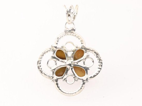 Opengewerkte zilveren hanger met tijgeroog afbeelding 3