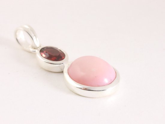 Fijne hoogglans zilveren hanger met roze opaal en granaat afbeelding 2