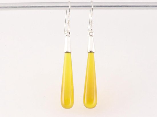 Lange zilveren pegel oorbellen met gele agaat afbeelding 4