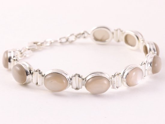 Zware zilveren armband met grijze maansteen afbeelding 2