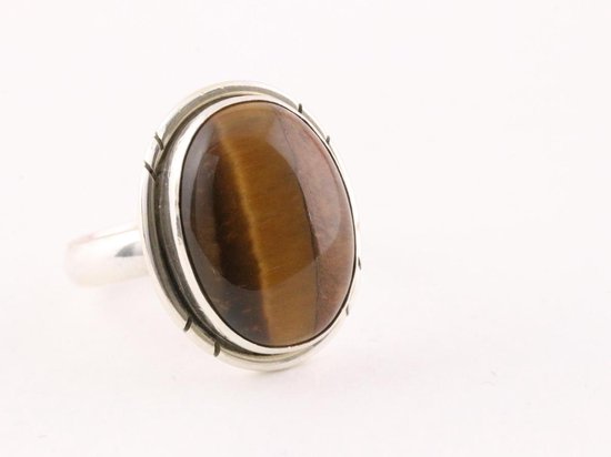 Ovale zilveren ring met tijgeroog afbeelding 1