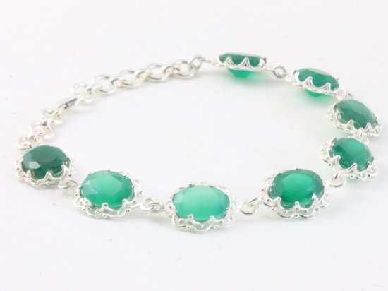 Bewerkte zilveren armband met groene onyx afbeelding 2