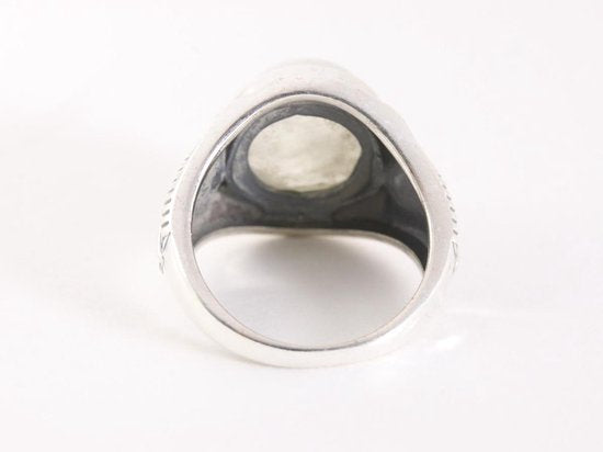 Zware bewerkte zilveren ring met regenboog maansteen afbeelding 3