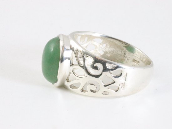 Opengewerkte zilveren ring met groene aventurijn afbeelding 2