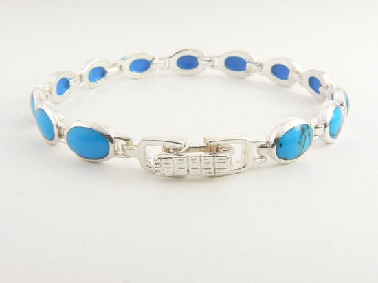 Zilveren schakelarmband met blauwe turkoois afbeelding 3