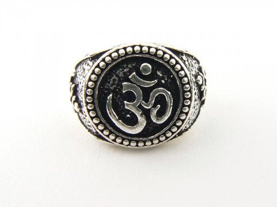 Zware bewerkte zilveren ring met ohm-tekens afbeelding 5