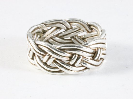Zware gevlochten zilveren ring afbeelding 1