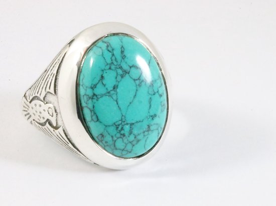 Zware bewerkte zilveren ring met turkoois afbeelding 1