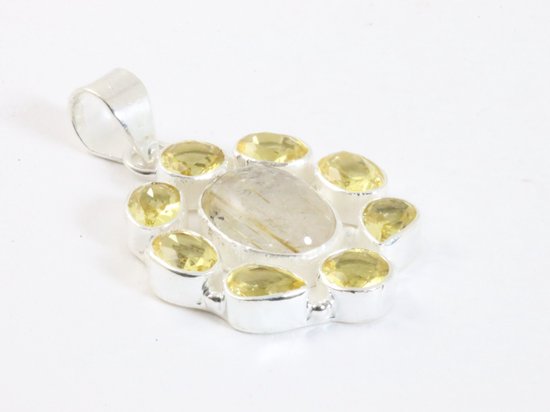 Opengewerkte zilveren hanger met gouden rutielkwarts en citrien afbeelding 2