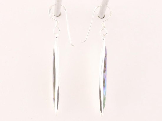 Lange fijne zilveren oorbellen met abalone schelp afbeelding 2