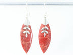 Lange zilveren oorbellen met rode koraal steen afbeelding 3