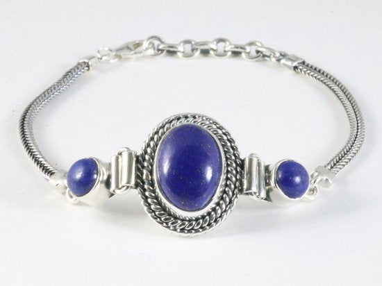 Bewerkte zilveren armband met lapis lazuli afbeelding 1