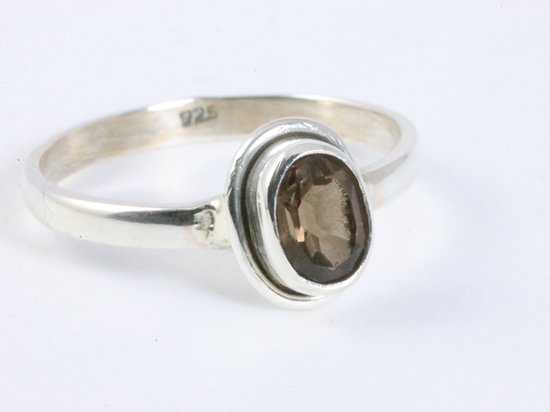 Fijne zilveren ring met rookkwarts afbeelding 1