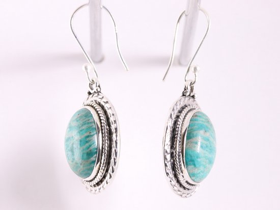 Bewerkte ovale zilveren oorbellen met amazoniet afbeelding 2