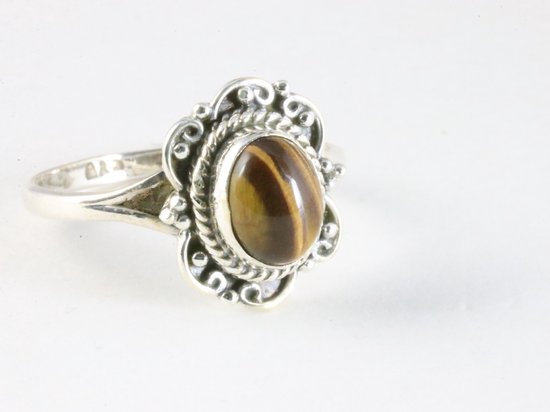 Fijne bewerkte zilveren ring met tijgeroog afbeelding 1