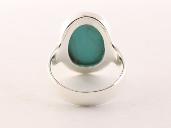 Ovale zilveren ring met groene turkoois afbeelding 3