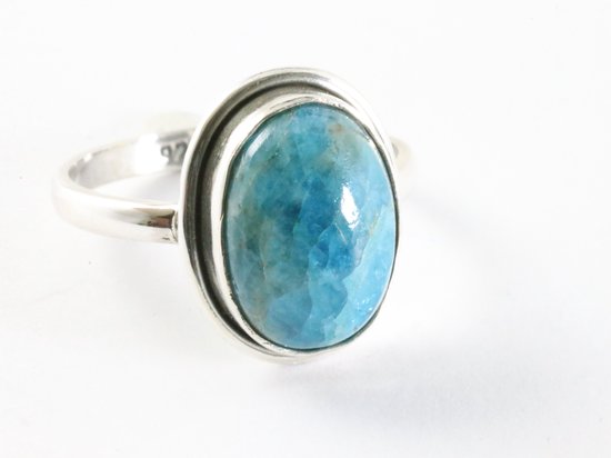 Ovale zilveren ring met blauwe apatiet afbeelding 1
