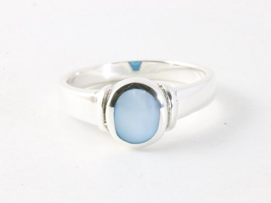Fijne hoogglans zilveren ring met blauwe schelp afbeelding 4