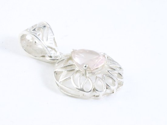 Fijne opengewerkte zilveren hanger met rozenkwarts afbeelding 2