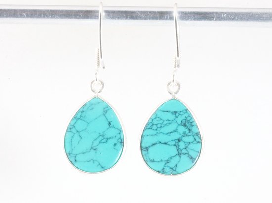 Druppelvormige zilveren oorbellen met gefacetteerde turkoois afbeelding 3