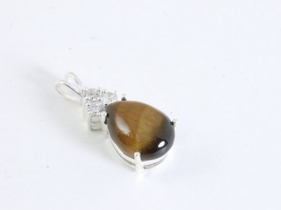 Zilveren hanger met tijgeroog en witte topaas aan ketting afbeelding 2