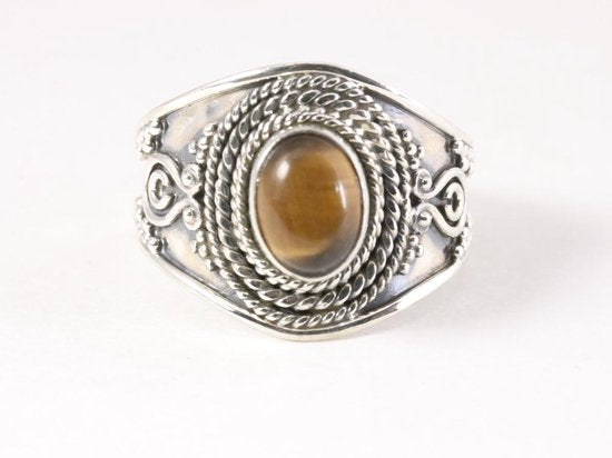 Bewerkte zilveren ring met tijgeroog afbeelding 4