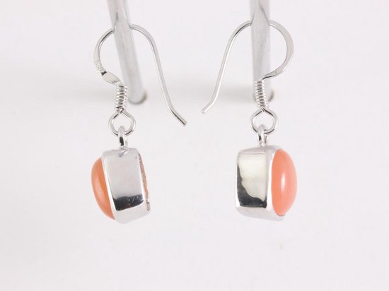 Hoogglans zilveren oorbellen met perzik maansteen afbeelding 2