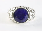 Zware bewerkte zilveren ring met blauwe saffier afbeelding 4