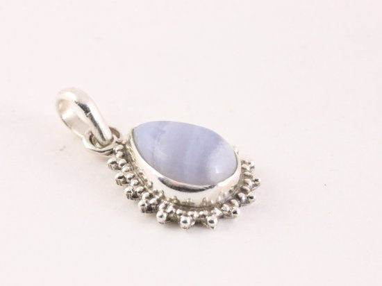 Fijne bewerkte druppelvormige zilveren hanger met blauwe lace agaat afbeelding 2