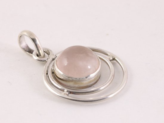 Ronde opengewerkte zilveren hanger met rozenkwarts afbeelding 2