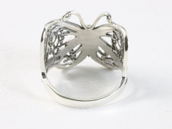 Opengewerkte zilveren vlinder ring afbeelding 3