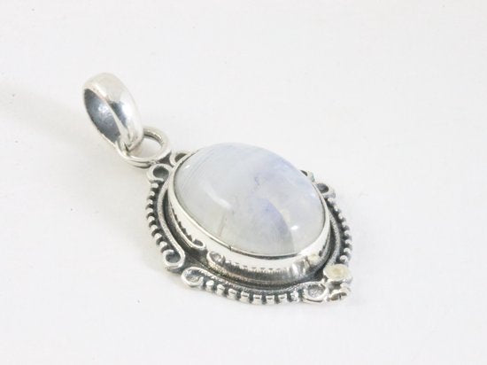 Bewerkte zilveren hanger met regenboog maansteen afbeelding 2