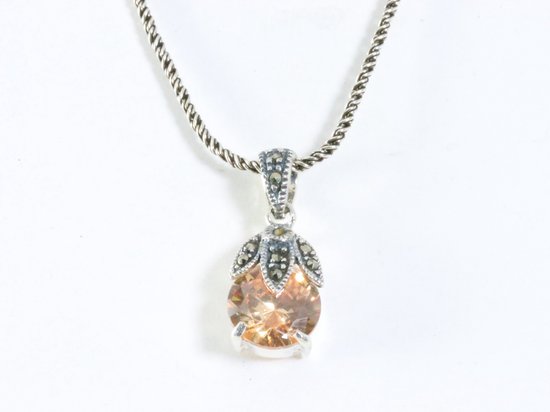 Fijne zilveren hanger met citrien en marcasiet aan ketting afbeelding 4