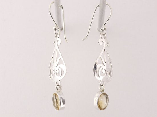 Lange opengewerkte zilveren oorbellen met citrien afbeelding 2