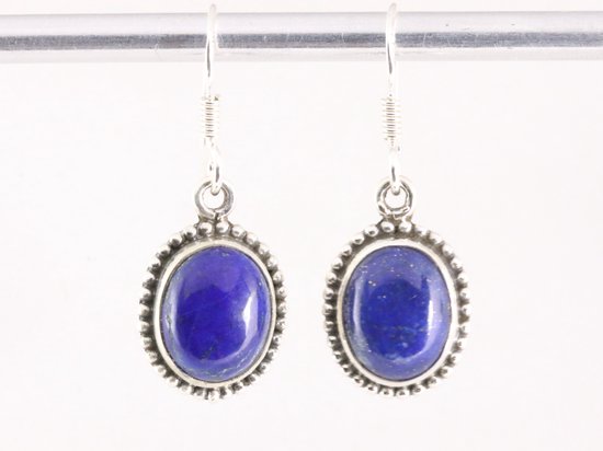 Bewerkte ovale zilveren oorbellen met lapis lazuli afbeelding 4