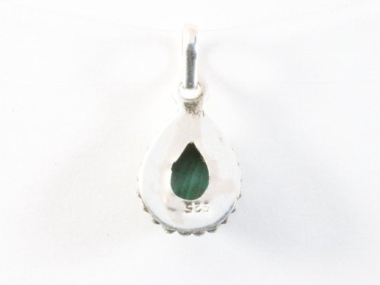 Fijne bewerkte druppelvormige zilveren hanger met malachiet afbeelding 3