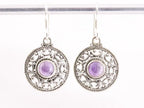 Ronde opengewerkte zilveren oorbellen met amethist afbeelding 4