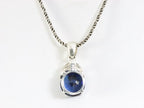 Fijne zilveren hanger met blauwe saffier en marcasiet aan ketting afbeelding 3