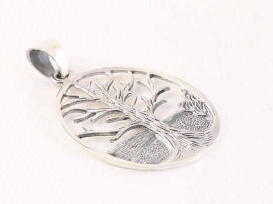 Opengewerkte ovale zilveren hanger met levensboom afbeelding 2