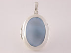 Ovaal hoogglans zilveren medaillon met lichtblauwe schelp afbeelding 4