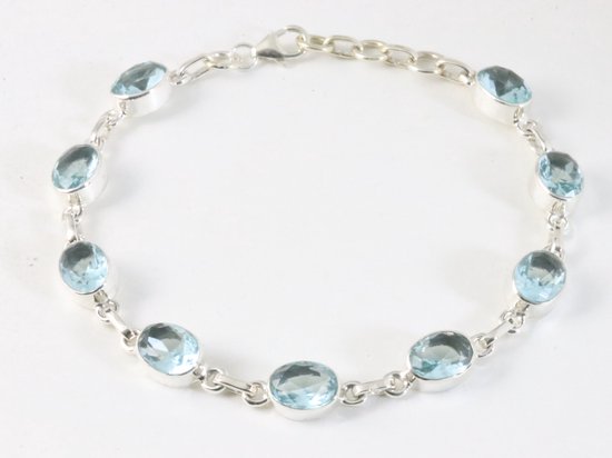 Hoogglans zilveren armband met blauwe topaas afbeelding 1