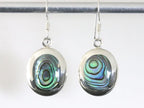 Ovale hoogglans zilveren oorbellen met abalone schelp afbeelding 1