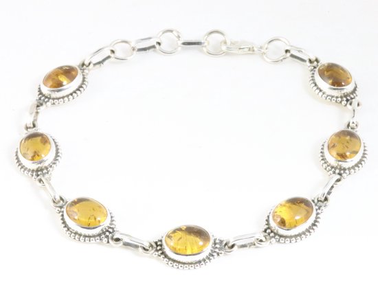 Bewerkte zilveren armband met amber afbeelding 1