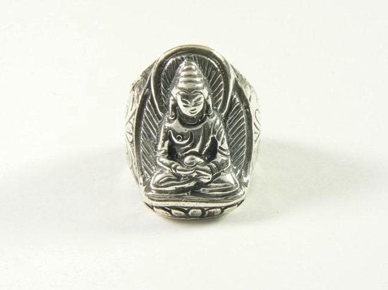 Bewerkte zilveren Boeddha ring afbeelding 5