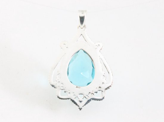 Bewerkte zilveren hanger met blauwe topaas afbeelding 3