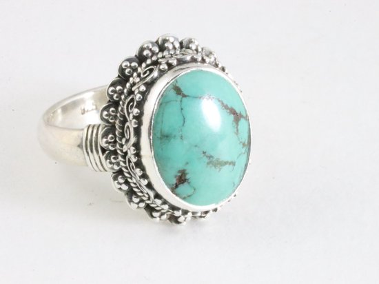 Traditionele zware bewerkte zilveren ring met Tibetaanse turkoois afbeelding 1