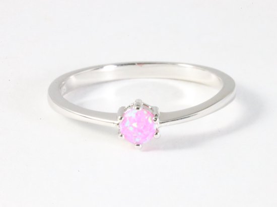 Fijne hoogglans zilveren ring met roze opaal afbeelding 4