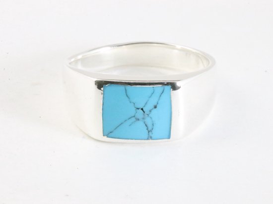 Zilveren zegelring met blauwe turkoois afbeelding 4