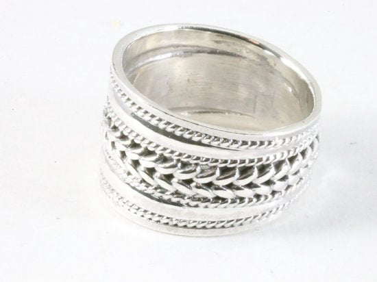 Brede zware zilveren ring met kabelpatronen afbeelding 2