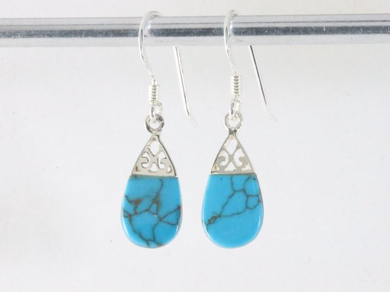 Fijne opengewerkte zilveren oorbellen met blauwe turkoois afbeelding 4